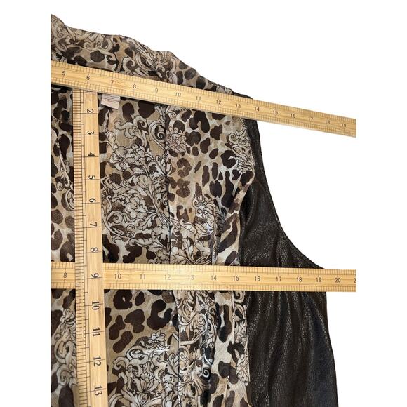 Easywear By Chico's Chiffon and Faux Leather Brown Vest Women's Size 1 (Medium) - Picture 7 of 9